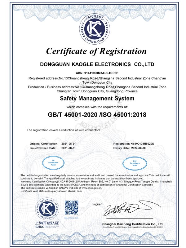 ISO45001認證證書